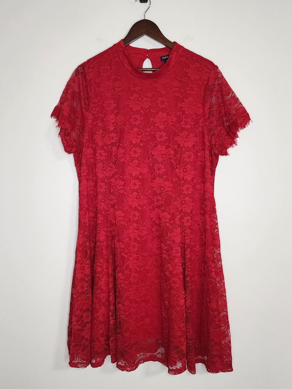 Torrid Lipstick Red Lace Short Sleeve Elegant Mini Dress Sz 2 Romantic Party